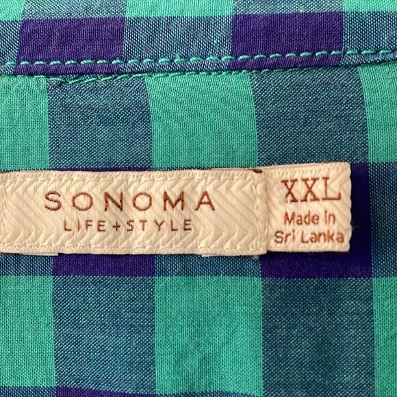 Sonoma Lifestyle aqua and purple gingham 100% cotton long sleeve XXL - Picture 7 of 10